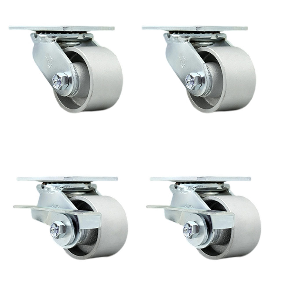 SCC-30CS3420-SSR-BSL-2-SLB-2 Semi Steel Cast Iron Swivel Top Plate Casters, Heavy Duty with 3.25 in. Wheels - 2800 lbs Total Capacity - Set of 4