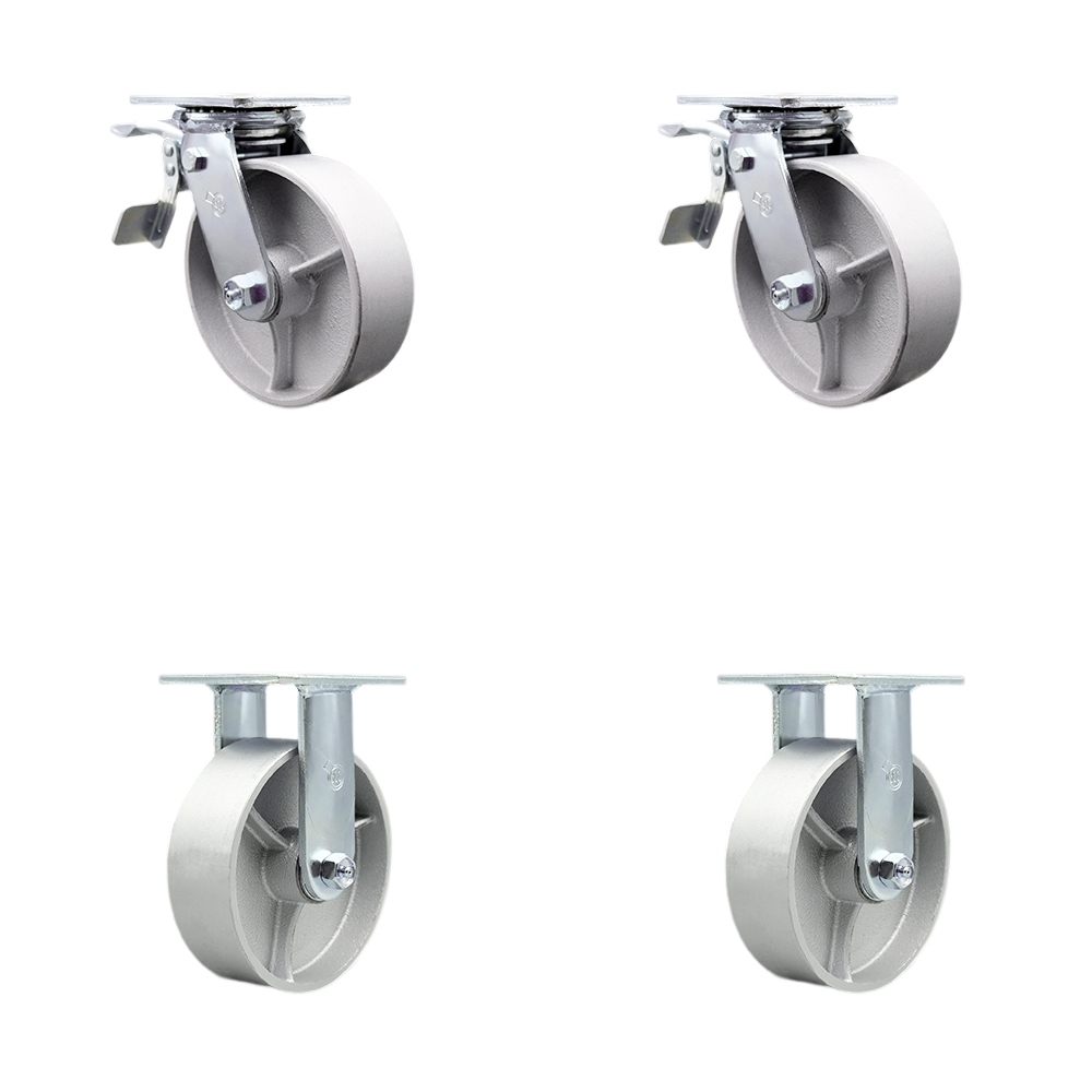 SCC-TTL30S620-SSR-2-R-2 Semi Steel Cast Iron Swivel Top Plate Casters, Heavy Duty with 6 in. Wheels - 4800 lbs Total Capacity - Set of 4