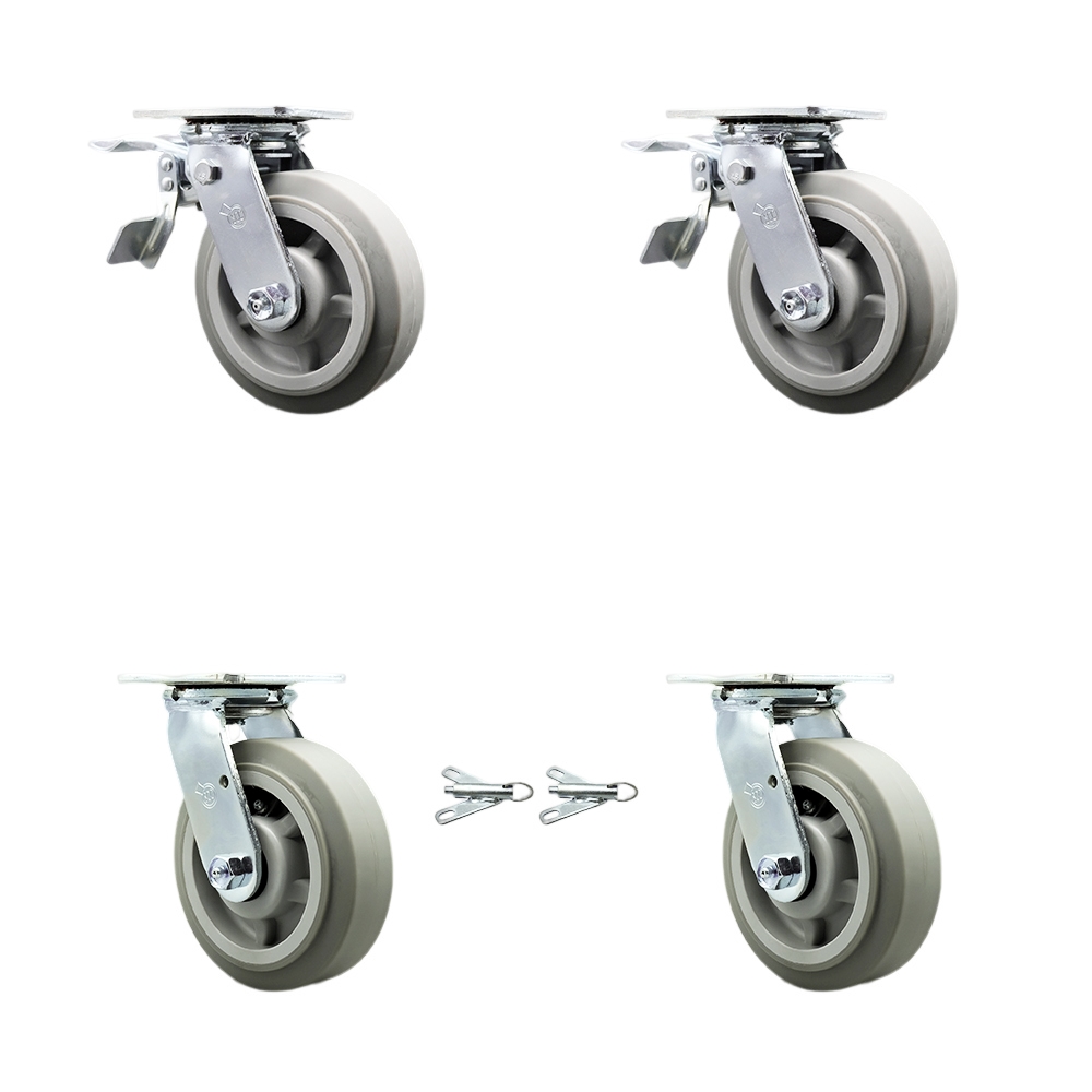 SCC-TTL30S620-TPRRF-2-BSL-2 Thermoplastic Rubber Flat Tread Swivel Top Plate Casters, Heavy Duty with 6 in. Wheels - Set of 4