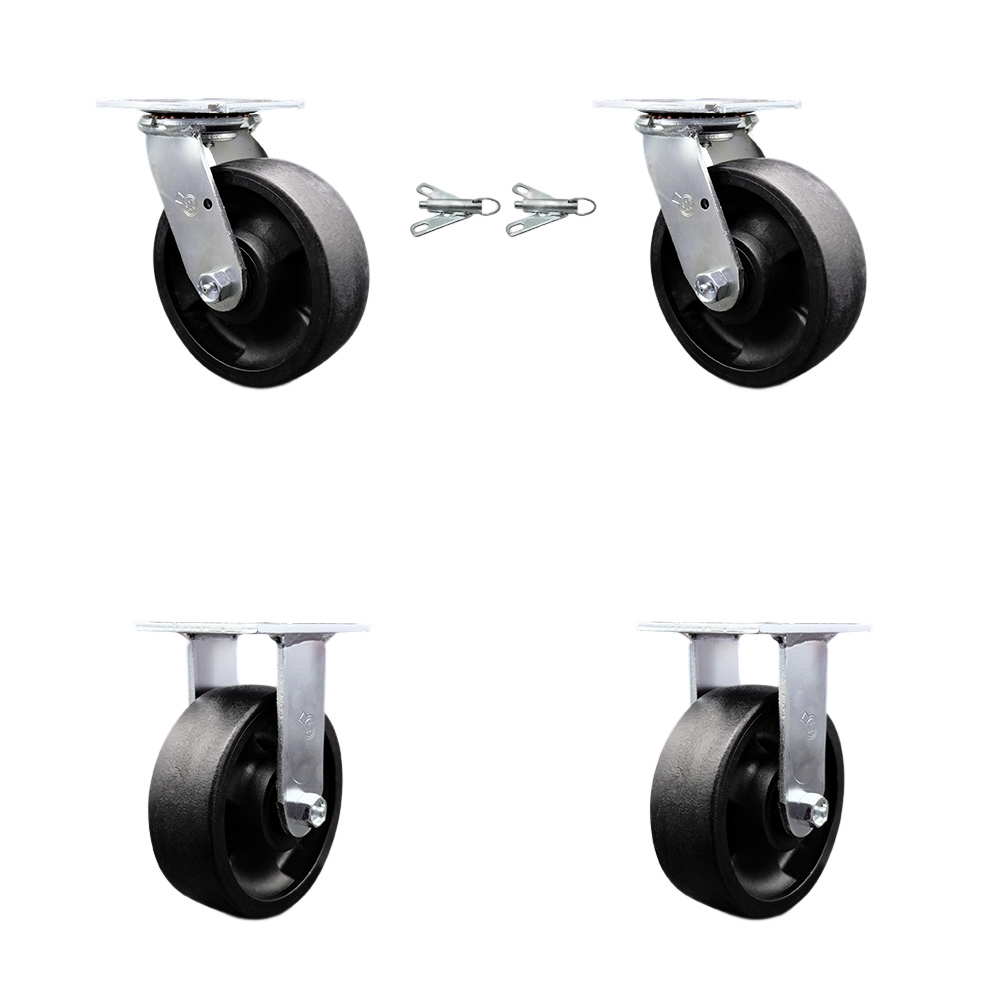SCC-30CS620-GFNR-BSL-2-R-2 Glass Filled Nylon Swivel Top Plate Casters, Heavy Duty with 6 in. Wheels - 5000 lbs Total Capacity - Set of 4