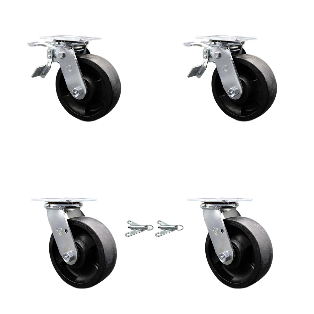 SCC-TTL30S620-GFNR-2-BSL-2 Glass Filled Nylon Swivel Top Plate Casters, Heavy Duty with 6 in. Wheels - Set of 4