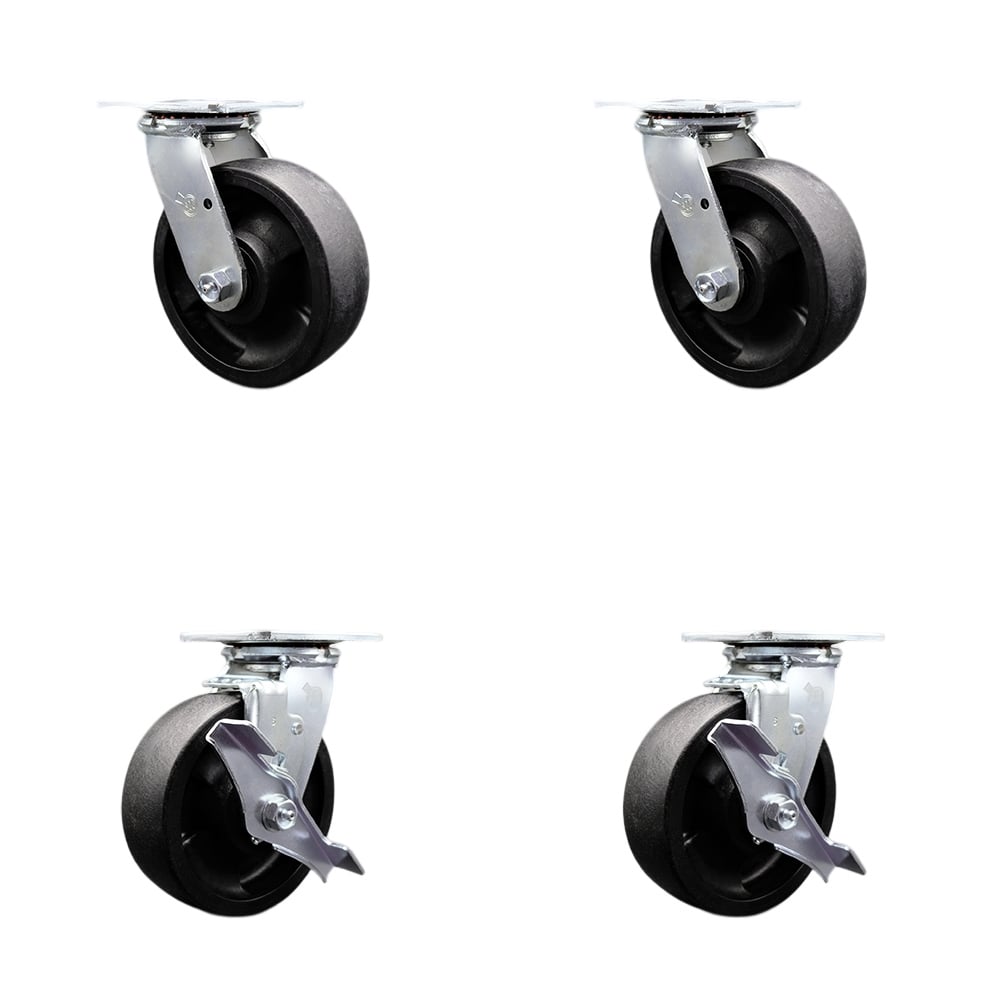 SCC-SS30S620-GFNR-BSL-2-TLB-2 Stainless Steel Glass Filled Nylon Swivel Top Plate Casters, Heavy Duty with 6 in. Wheels - Set of 4