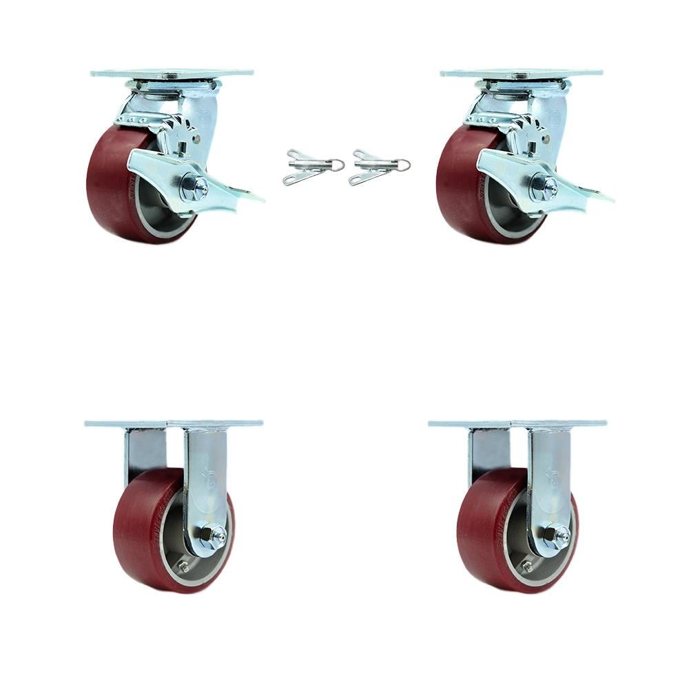 SCC-30CS420-PAR-TLB-BSL-2-R-2 Polyurethane on Aluminum Swivel Top Plate Casters, Heavy Duty with 4 in. Wheels - Set of 4