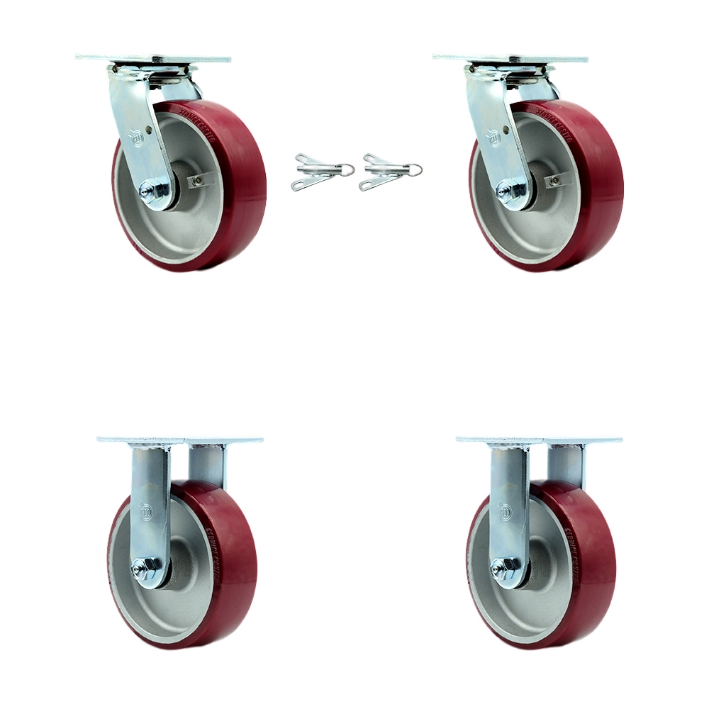 SCC-30CS620-PAR-BSL-2-R-2 Polyurethane on Aluminum Swivel Top Plate Casters, Heavy Duty with 6 in. Wheels - 4800 lbs Total Capacity - Set of 4