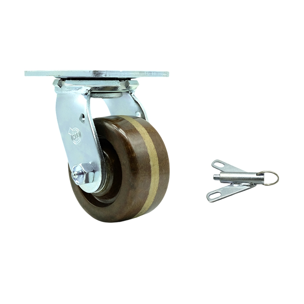 High Temperature Phenolic Swivel Top Plate Heavy Duty Caster with 4 in. Wheel & Bolt on Swivel Lock - 800 lbs Capacity per Caster