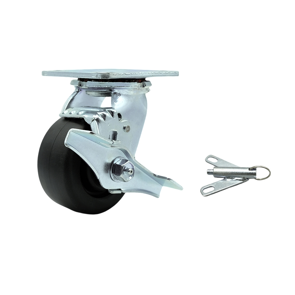 Polyolefin Swivel Top Plate Heavy Duty Caster with 4 in. Wheel & Top Lock Brake & Bolt on Swivel Lock - 500 lbs Capacity per Caster