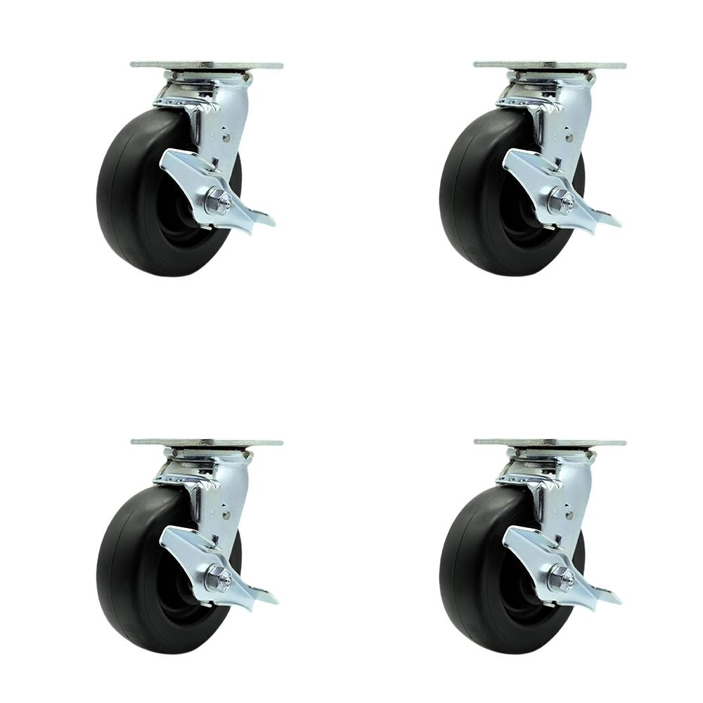SCC-SS30S620-POR-TLB-BSL-2-TLB-2 Stainless Steel Polyolefin Swivel Top Plate Casters, Heavy Duty with 6 in. Wheels - Set of 4