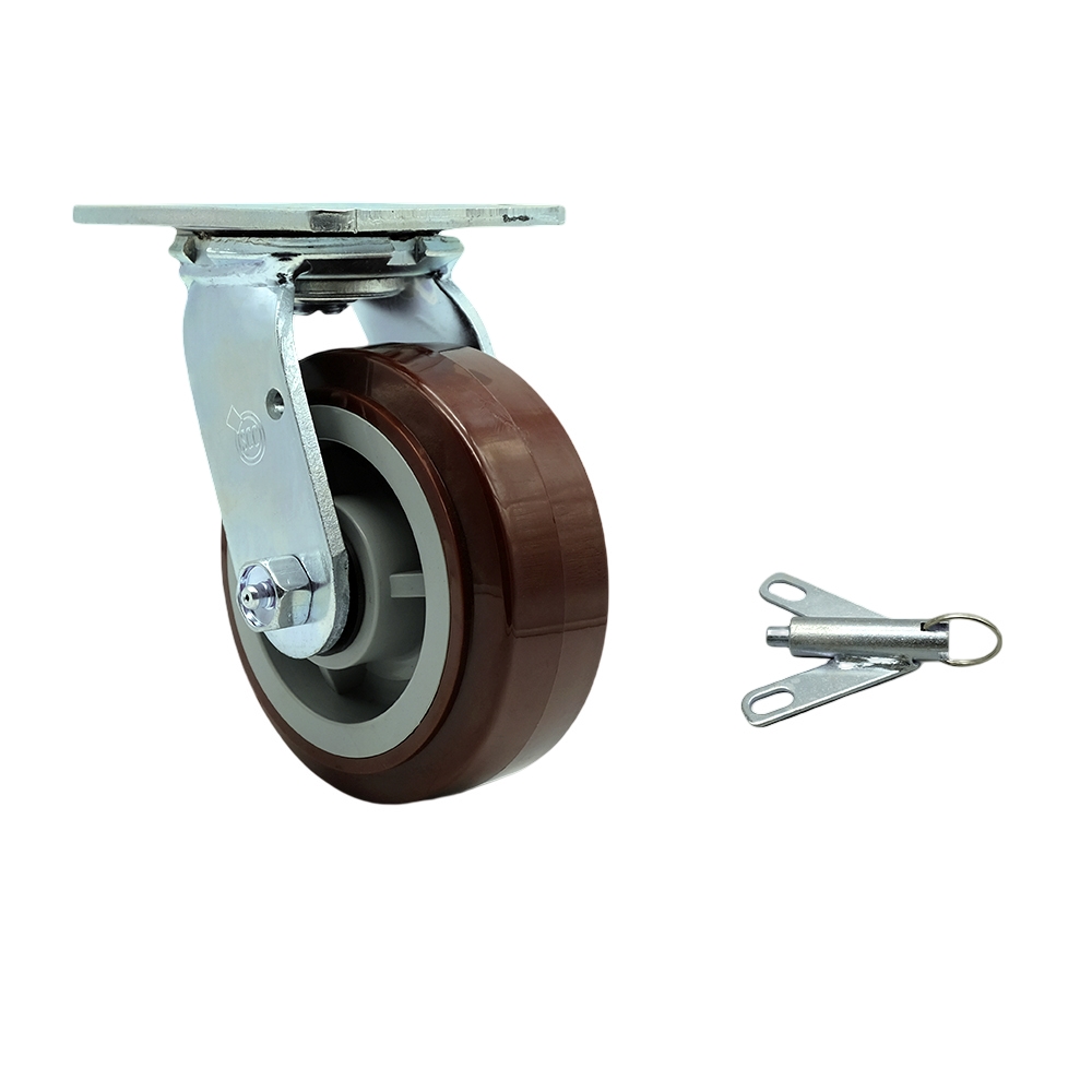 SCC-30CS520-PPUR-BSL Polyurethane Swivel Top Plate Heavy Duty Caster with 5 in. Wheel & Bolt on Swivel Lock - 750 lbs Capacity per Caster