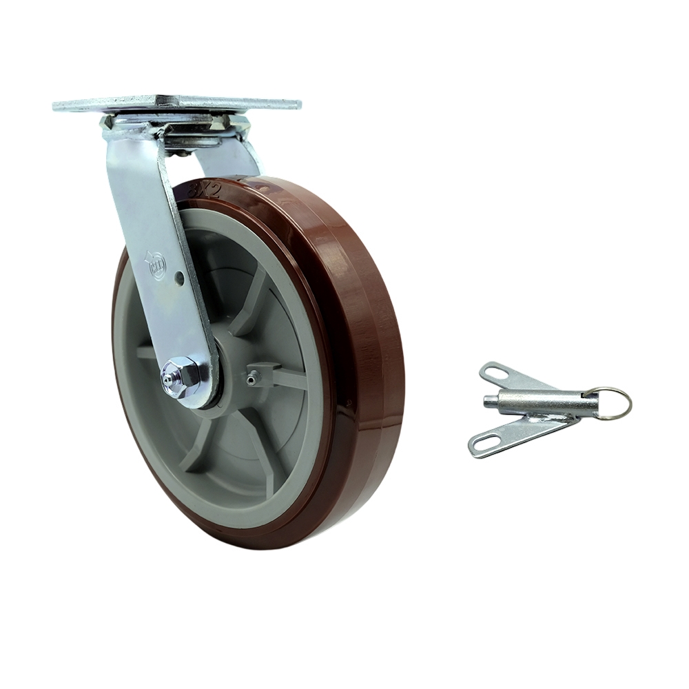 SCC-30CS820-PPUR-BSL Polyurethane Swivel Top Plate Heavy Duty Caster with 8 in. Wheel & Bolt on Swivel Lock - 1000 lbs Capacity per Caster