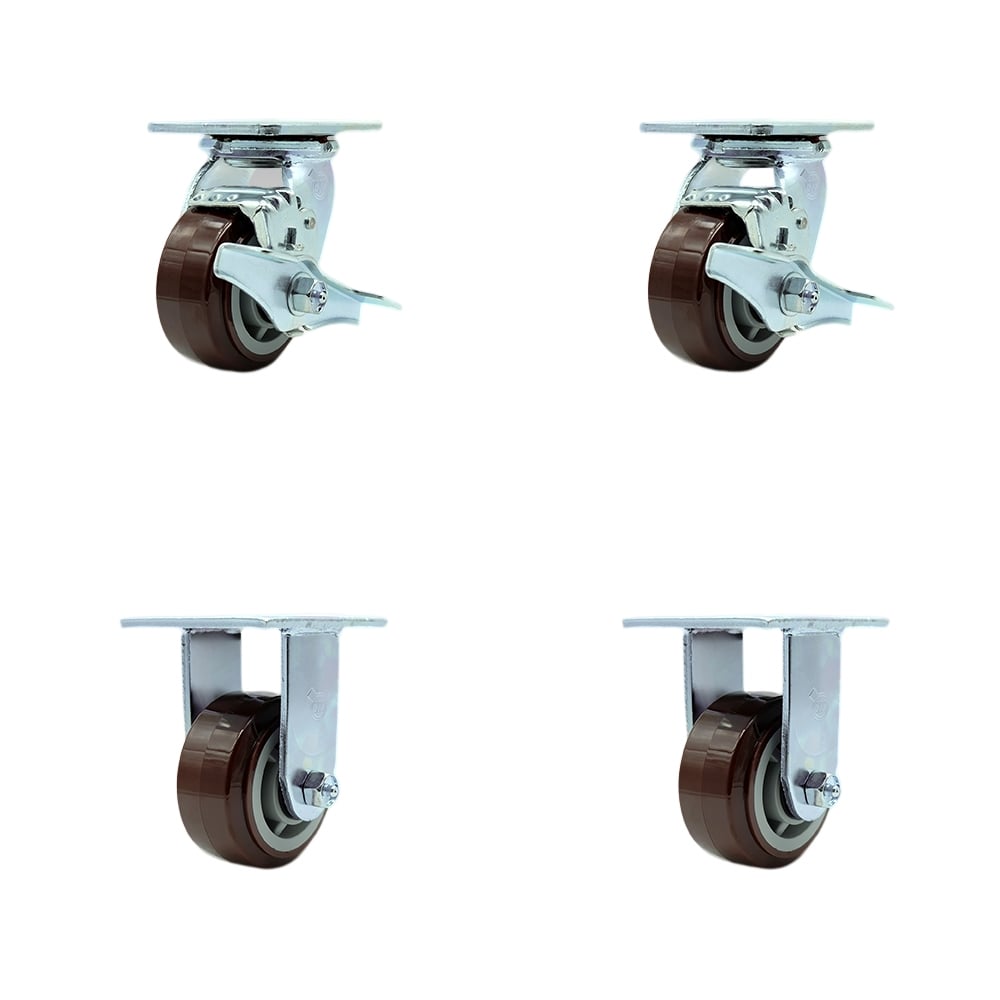 Stainless Steel Polyurethane Swivel Top Plate Casters, Heavy Duty with 4 in. Wheels - 2400 lbs Total Capacity - Set of 4