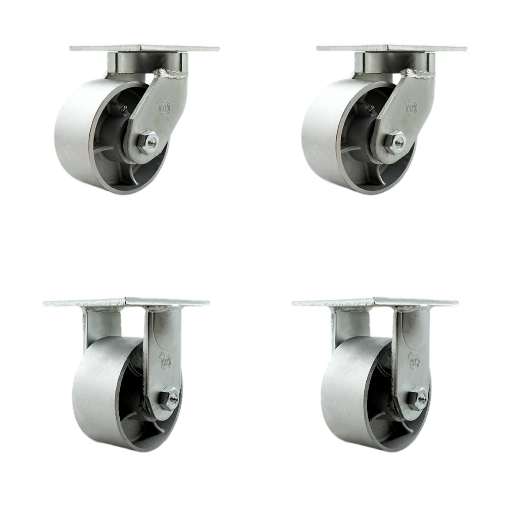 6 in. Swivel Top Plate Caster Set Extra Heavy Duty Casters with Semi Steel Cast Iron Wheels - 8000 lbs Total Capacity - Set of 4