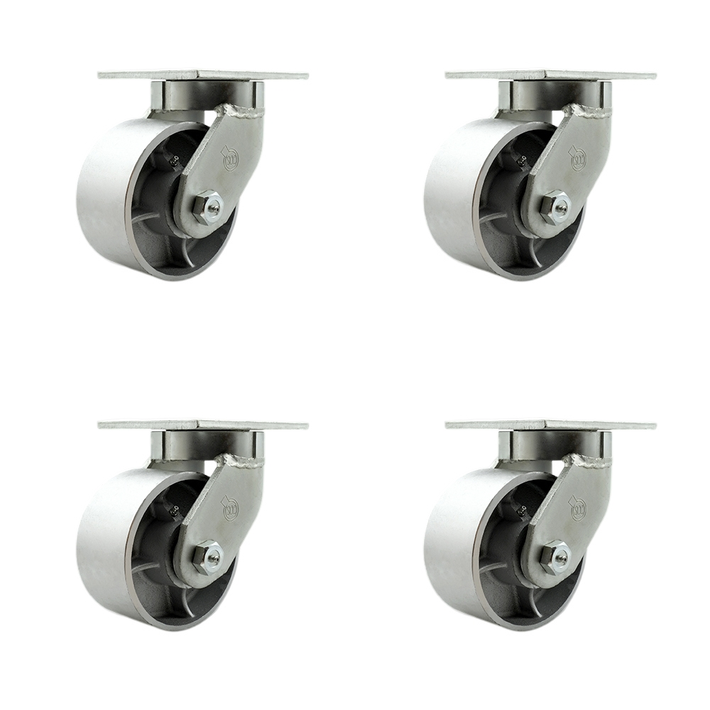 SCC-KP92S630-SSR-BSL-2-S-2 6 in. Swivel Top Plate Caster Set Extra Heavy Duty Casters with Semi Steel Cast Iron Wheels - Set of 4