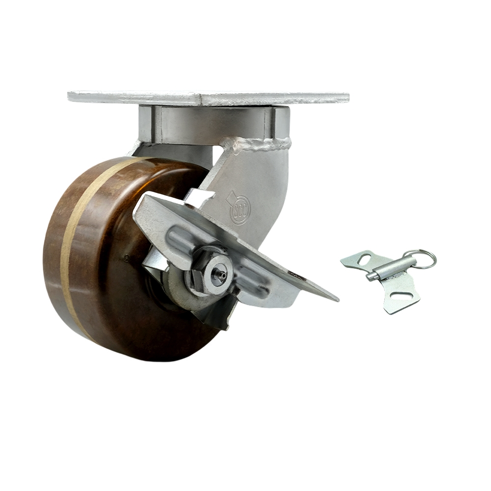 6 in. Swivel Top Plate Extra Heavy Duty Caster with High Temperature Phenolic Wheel & Brake - Bolt on Swivel Lock - Heavy Duty Caster Wheel