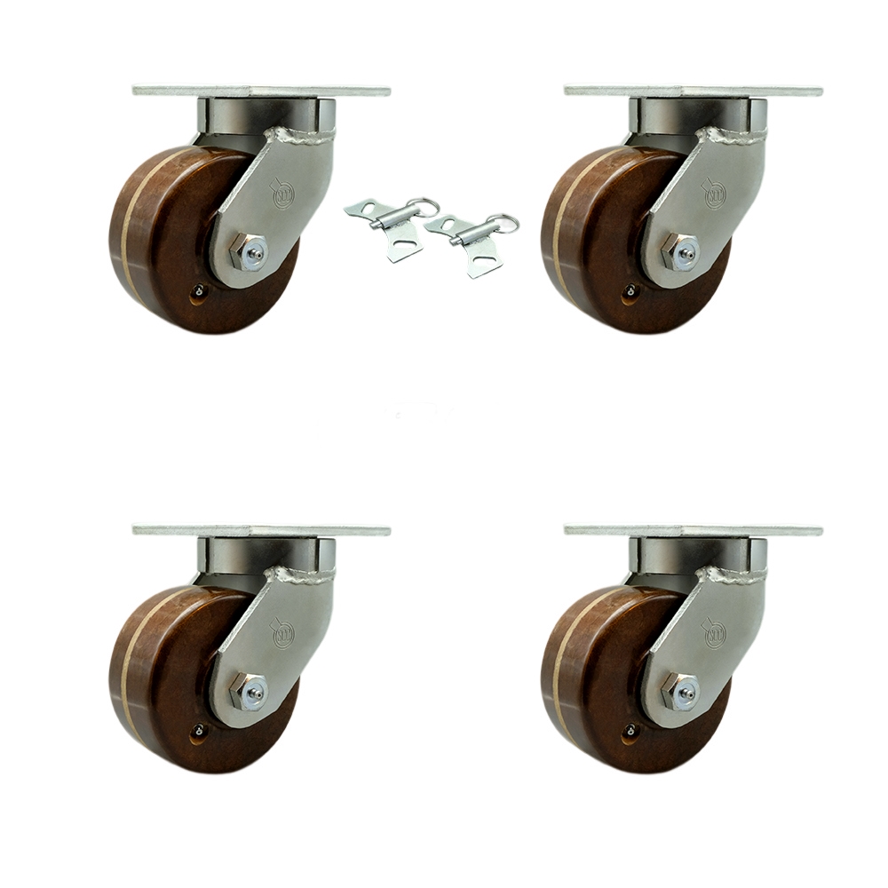 SCC-KP92S630-PHRHT-BSL-2-S-2 6 in. Swivel Top Plate Caster Set Extra Heavy Duty Casters with High Temperature Phenolic Wheels - Set of 4
