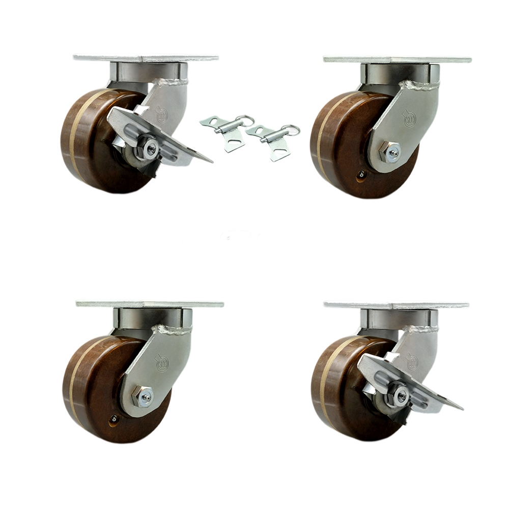 SCC-KP92S630-PHRHT-BSL-2-SLB-2 6 in. Swivel Top Plate Caster Set Extra Heavy Duty Casters with High Temperature Phenolic Wheels - Set of 4