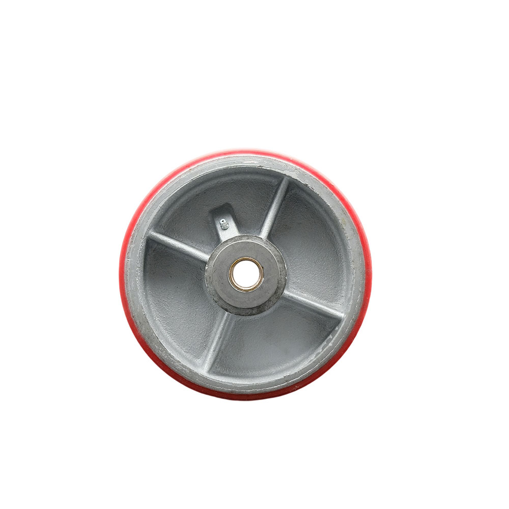 SCC-PUR830-RS 8 x 3 in. Red Polyurethane on Silver Semi Steel Cast Iron Wheel with Roller Bearing - 0.75 in. Bore - 2500 lbs Capacity per Wheel