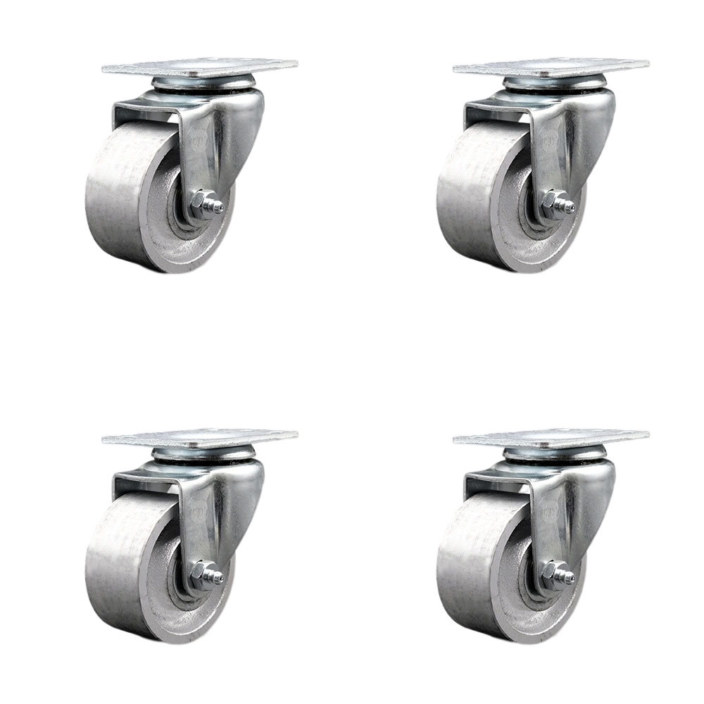 Albion Industries 02CA03041S Replacement Swivel Caster - 3 in. Silver Semi Steel Cast Iron Wheels - 300 lbs Capacity per Caster - Set of 4
