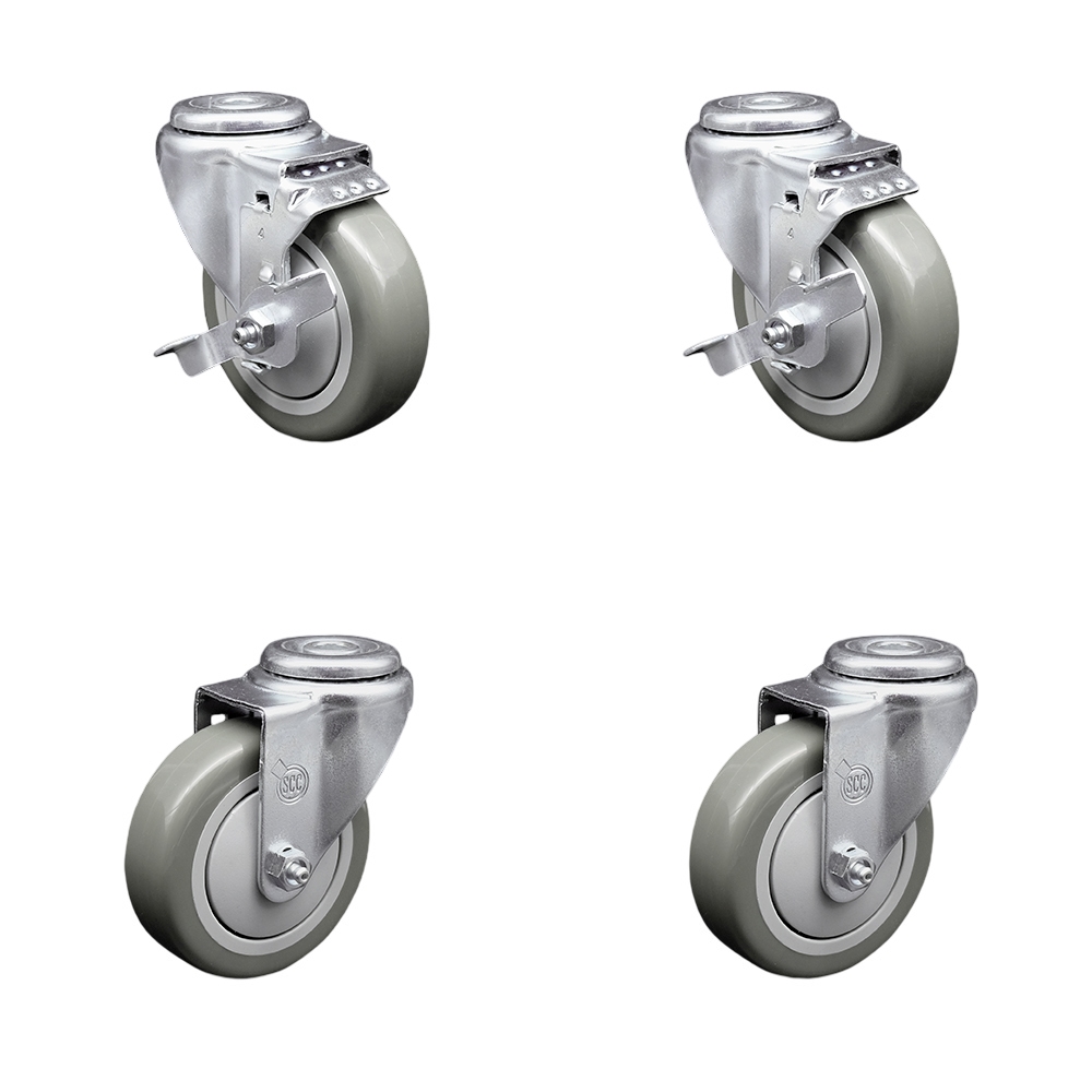 SCC-BH20S414-PPUB-TLB-2-S-2 Polyurethane Swivel Bolt Hole Caster with 4 x 1.25 in. Gray Wheels - Set of 4