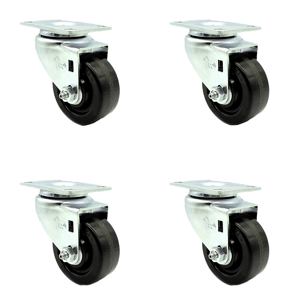 Albion Industries 04TM03041S Replacement Stainless Steel Swivel Caster - 3 in. Black Phenolic Wheels - 300 lbs Capacity per Caster - Set of 4