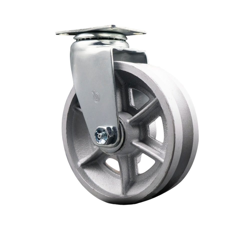 SCC-20S620-VGB Swivel Top Plate Caster - Silver 6 x 2 in. V-Groove Semi Steel Cast Iron Wheel - Ball Bearing - 450 lbs Capacity per Caster