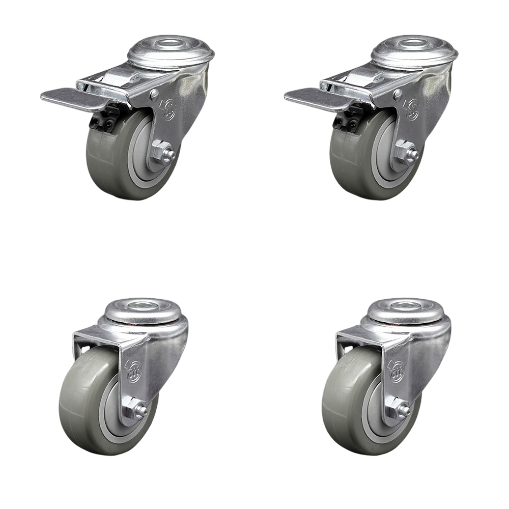 SCC-SSBHTTL20S314-PPUB-2-S-2 Stainless Steel Polyurethane Swivel Bolt Hole Caster with 3 x 1.25 in. Gray Wheels - Set of 4
