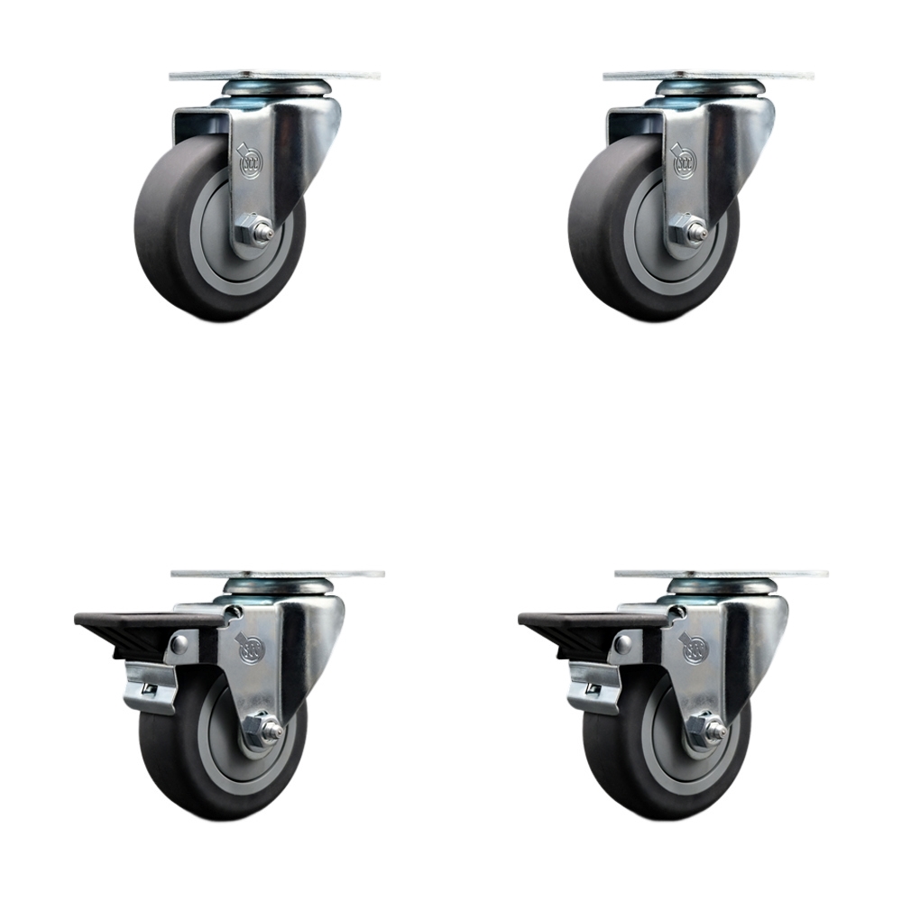 SCC-20S3514-TPRB-2-PLB-2 Thermoplastic Rubber Swivel Top Plate Caster with 3.5 in. Gray Wheels - 920 lbs Total Capacity - Set of 4