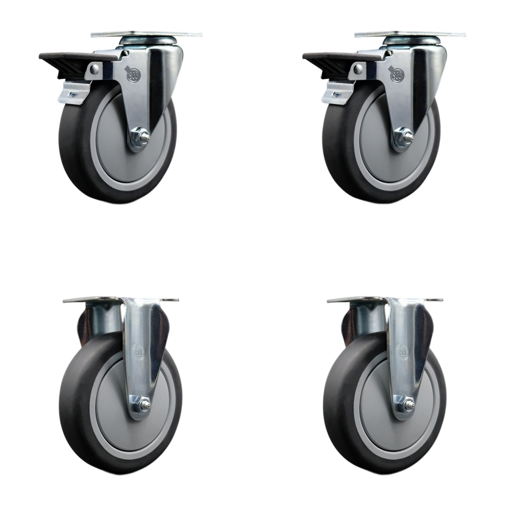 SCC-20S514-TPRB-PLB-2-R-2 Thermoplastic Rubber Swivel Top Plate Caster with 5 in. Gray Wheels - 1200 lbs Total Capacity - Set of 4