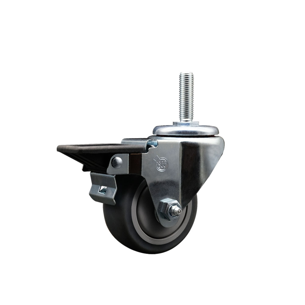 Thermoplastic Rubber Swivel Threaded Stem Caster - 3 x 1.25 in. Gray Wheel & 0.75 in. Stem & Posi Locking Brake - 210 lbs Capacity per Caster