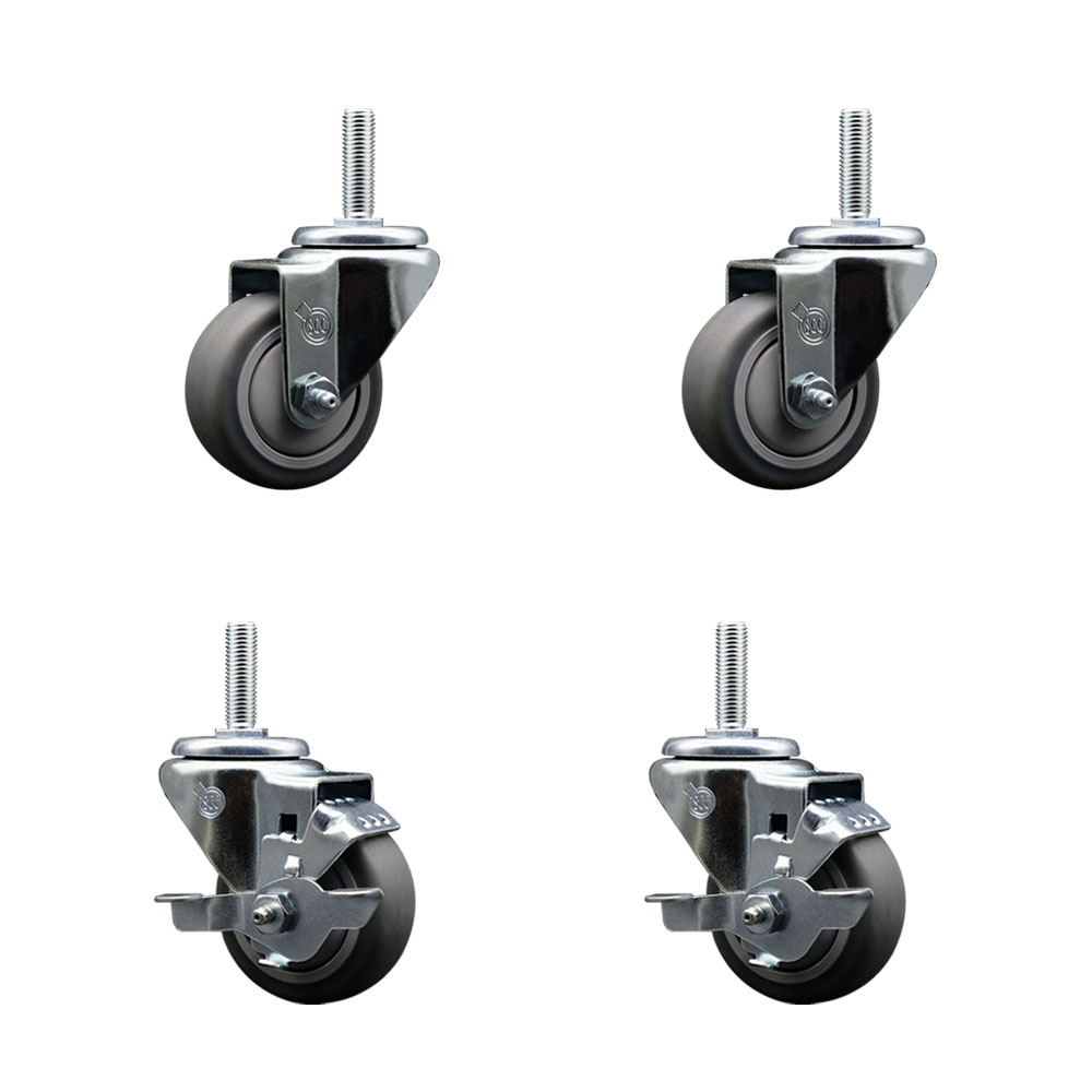 Thermoplastic Rubber Swivel Threaded Stem Caster - 3 x 1.25 in. Gray Wheels & 0.75 in. Stems - 840 lbs Total Capacity - Set of 4