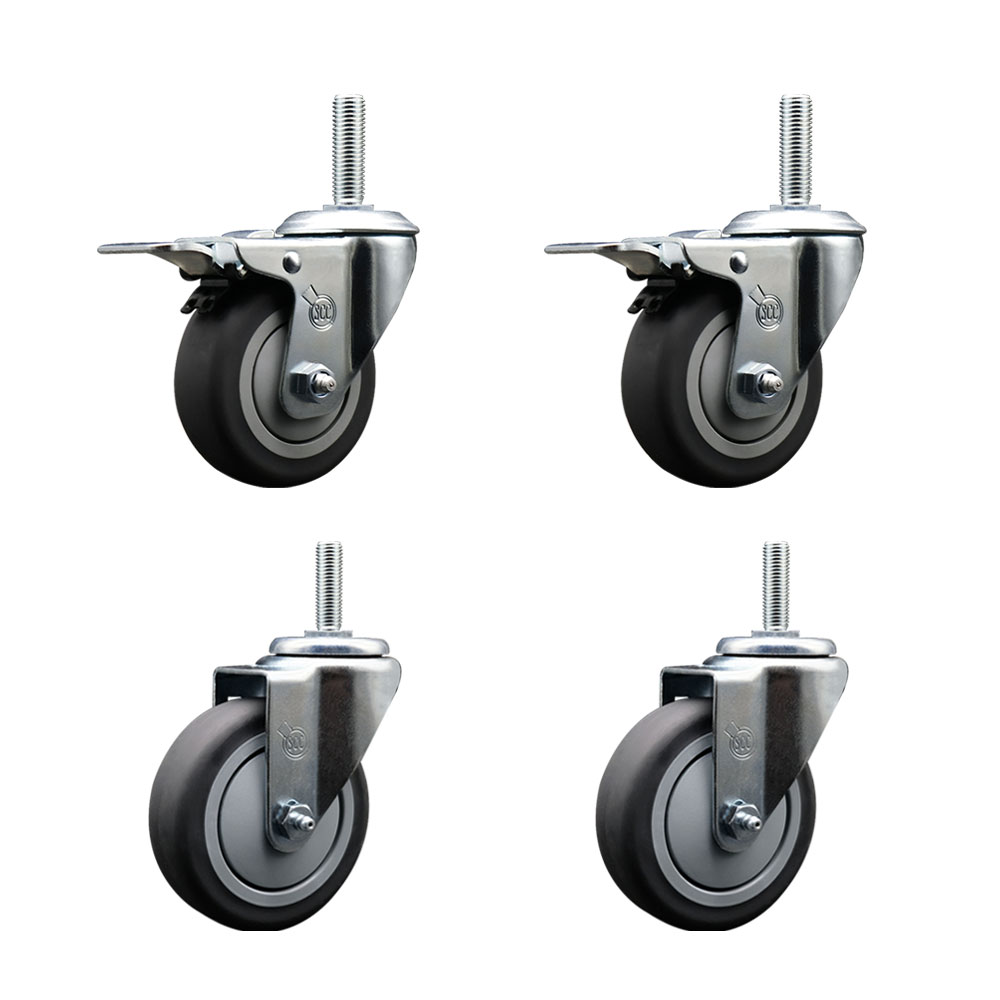 Thermoplastic Rubber Swivel Threaded Stem Caster - 4 x 1.25 in. Gray Wheels & 0.75 in. Stems - 1000 lbs Total Capacity - Set of 4