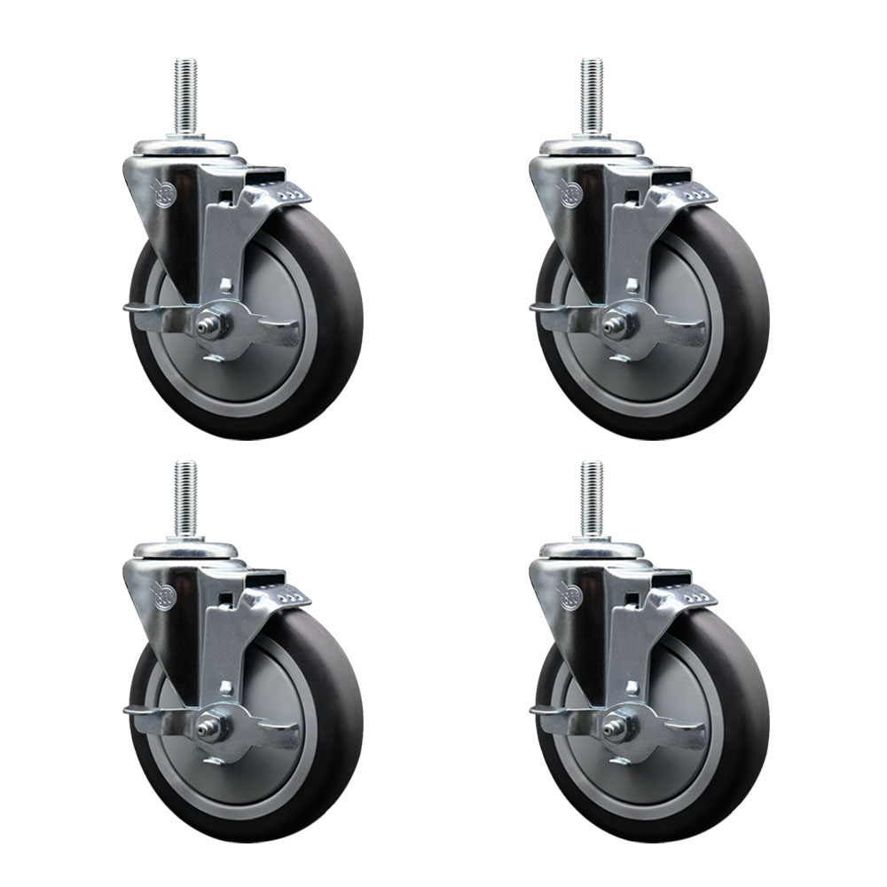 Thermoplastic Rubber Swivel Threaded Stem Caster with 5 x 1.25 in. Gray Wheels & 0.75 in. Stems - 1200 lbs Total Capacity - Set of 4
