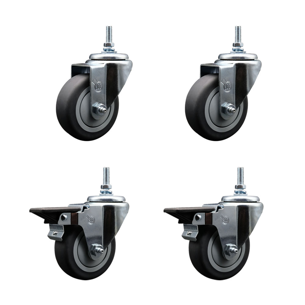 Thermoplastic Rubber Swivel Threaded Stem Caster - 3.5 x 1.25 in. Gray Wheels & 0.37 in. Stems - 920 lbs Total Capacity - Set of 4