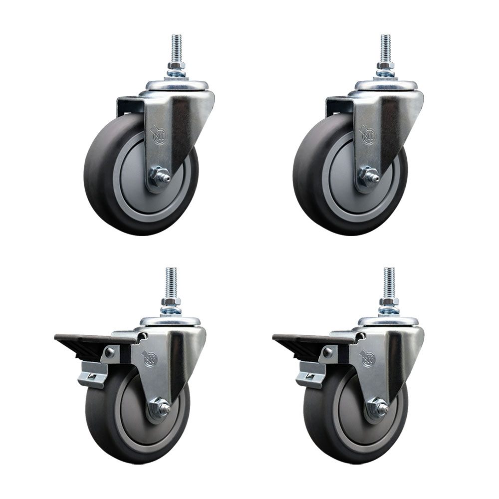 Thermoplastic Rubber Swivel Threaded Stem Caster - 4 x 1.25 in. Gray Wheels & 0.37 in. Stems - 1000 lbs Total Capacity - Set of 4