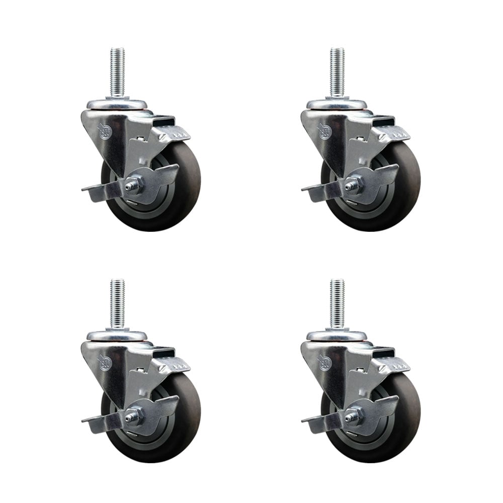 Thermoplastic Rubber Swivel Threaded Stem Caster with 3.5 x 1.25 in. Gray Wheels & 0.62 in. Stems - 920 lbs Total Capacity - Set of 4