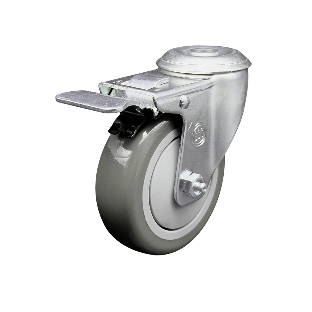 SCC-SSBHTTL20S414-PPUB Stainless Steel Polyurethane Swivel Bolt Hole Caster with 4 x 1.25 in. Gray Wheel & Total Locking Brake