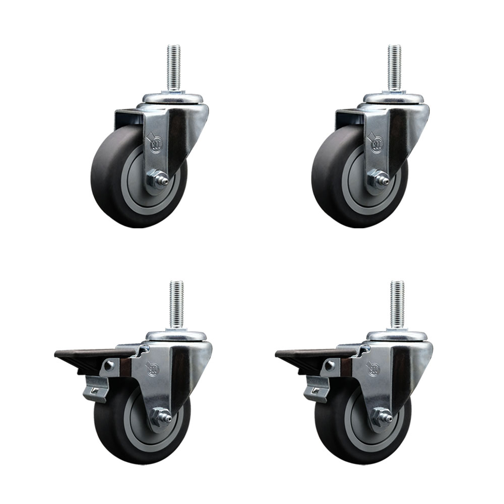 Thermoplastic Rubber Swivel Threaded Stem Caster - 3.5 x 1.25 in. Gray Wheels & 0.62 in. Stems - 920 lbs Total Capacity - Set of 4