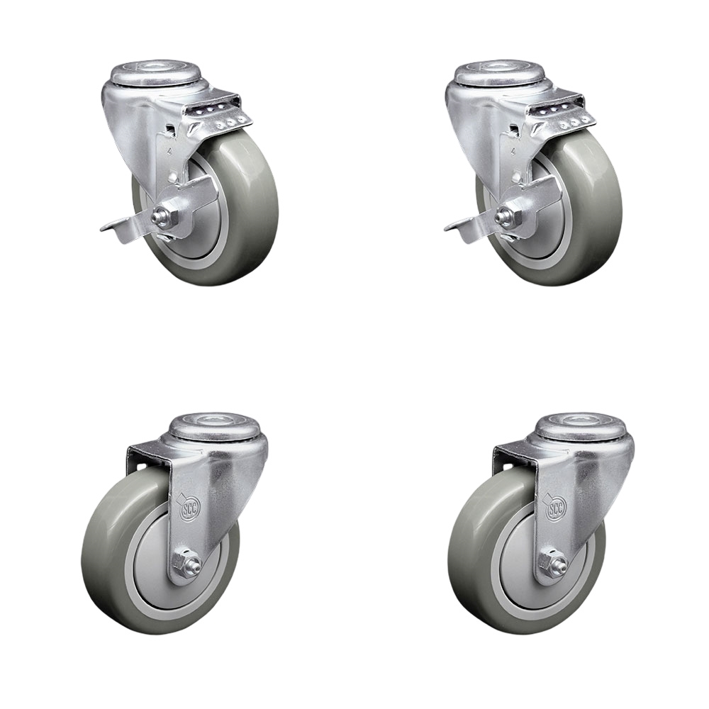 SCC-SSBH20S414-PPUB-TLB-2-S-2 Stainless Steel Polyurethane Swivel Bolt Hole Caster with 4 x 1.25 in. Gray Wheels - Set of 4
