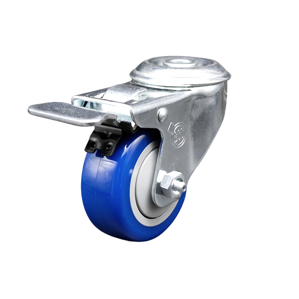 SCC-BHTTL20S314-PPUB-BLUE Polyurethane Swivel Bolt Hole Caster with 3 x 1.25 in. Blue Wheel & Total Locking Brake