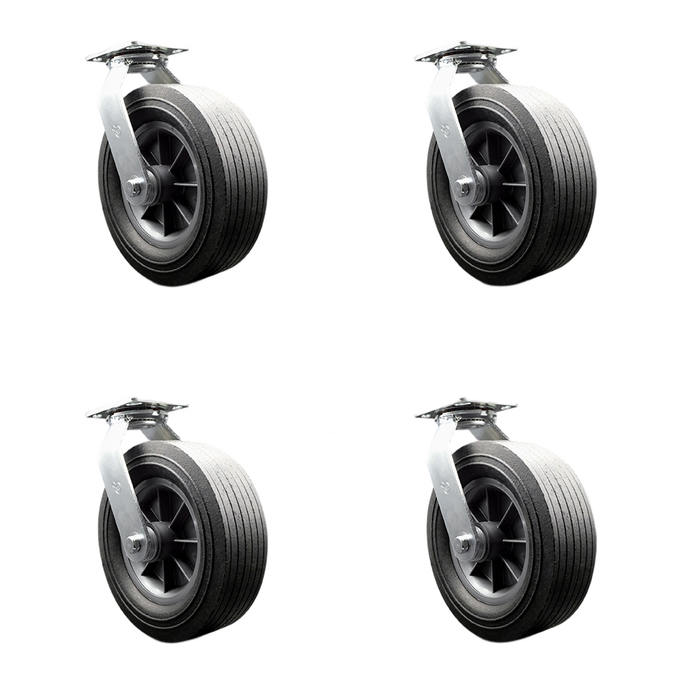 BBQ Smoker Grill Flat Free All Terrain Caster Wheel Set - 10 in. Easy Roll, No Flat, Maintenance Free Solid Rubber Wheels - Set of 4