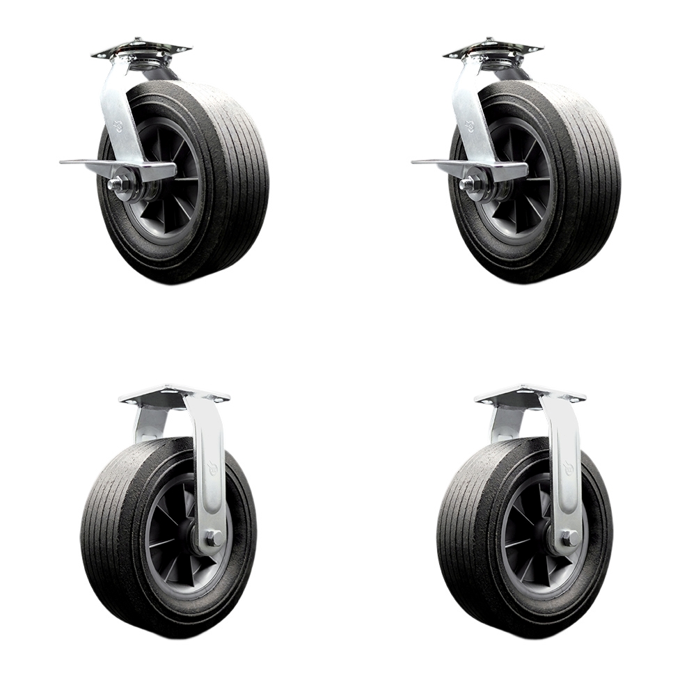 BBQ Smoker Grill Flat Free All Terrain Caster Wheel Set - 10 in. Easy Roll, No Flat, Maintenance Free Solid Rubber Wheels - Set of 4