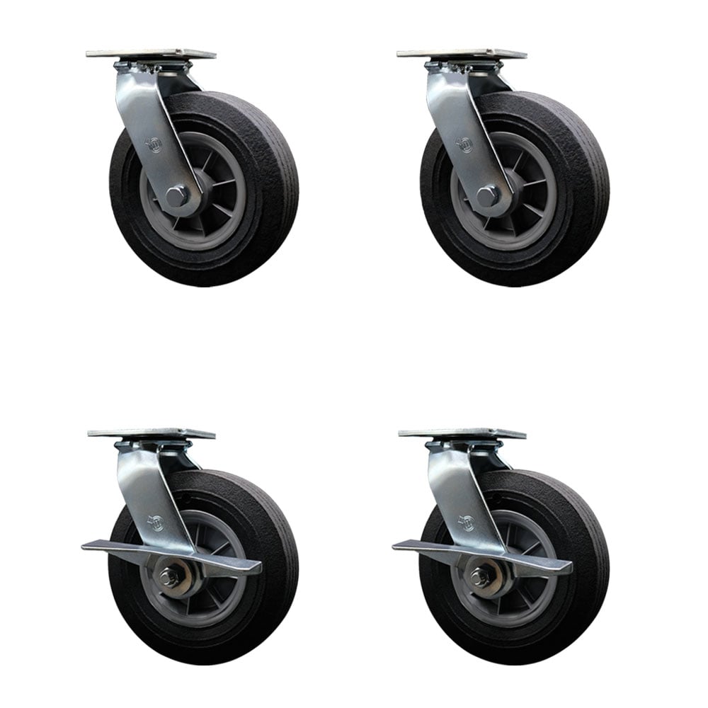 BBQ Smoker Grill All Terrain Caster Wheel Set - 8 in. - Set of 4 - Flat Free Solid Rubber