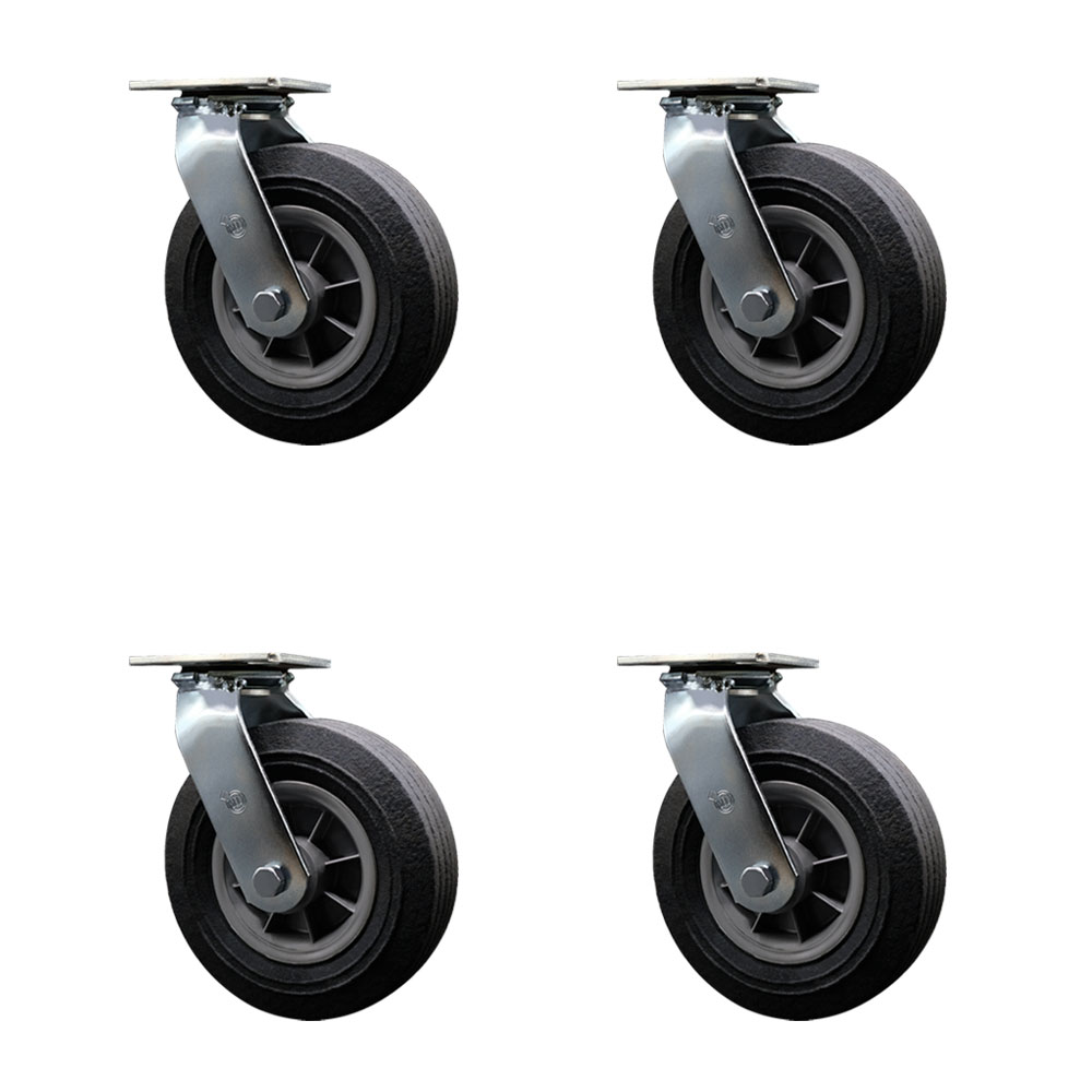 BBQ Smoker Grill Flat Free All Terrain Caster Wheel Set - 8 in. Easy Roll, No Flat, Maintenance Free Solid Rubber Wheels - Set of 4