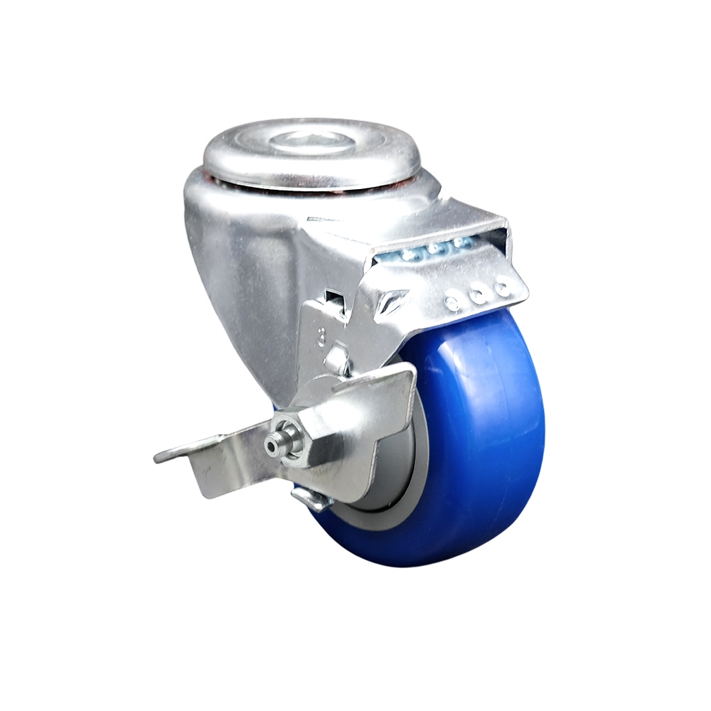 SCC-SSBH20S314-PPUB-BLUE-TLB Stainless Steel Polyurethane Swivel Bolt Hole Caster with 3 x 1.25 in. Blue Wheel & Top Locking Brake