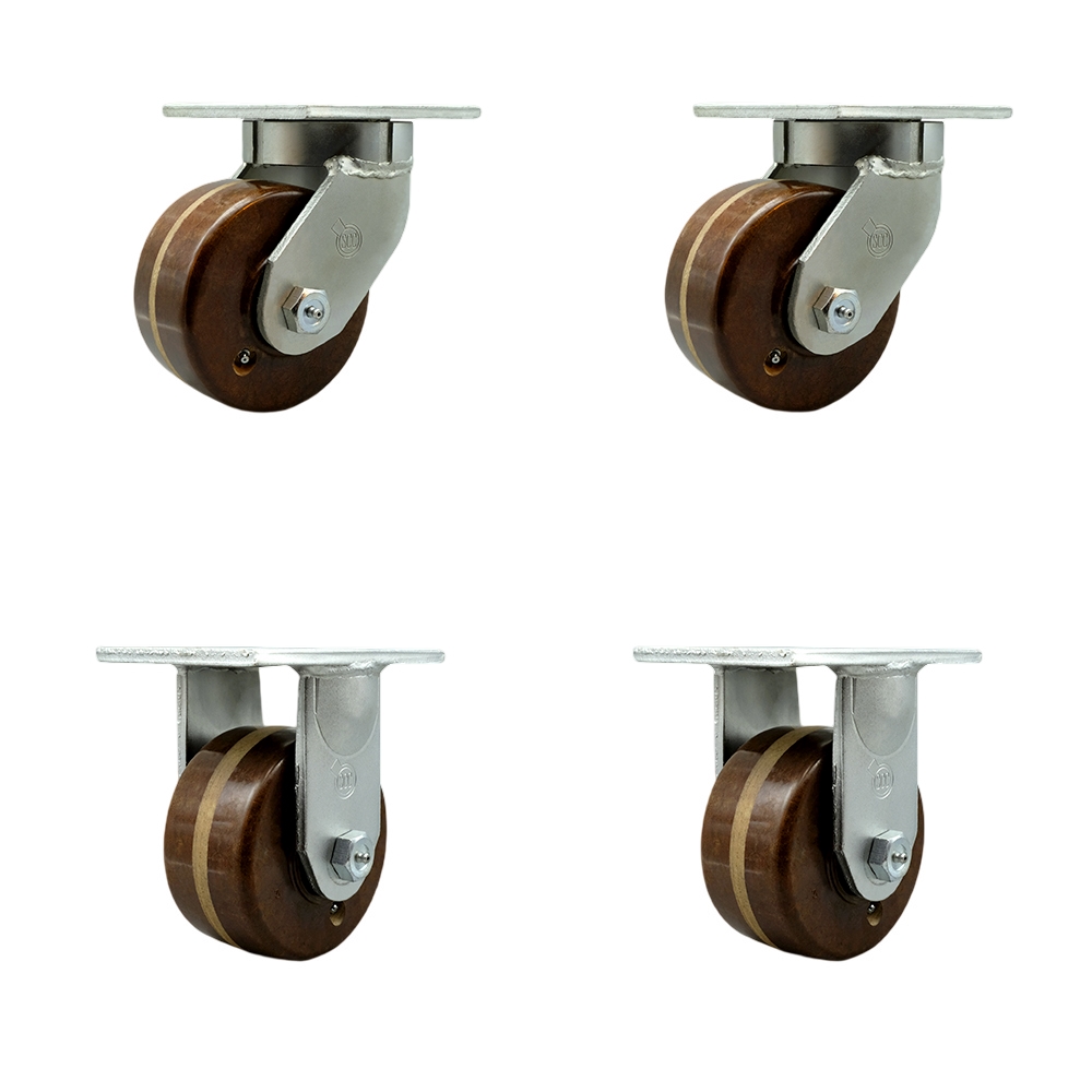 6 in. Swivel Top Plate Caster Set Extra Heavy Duty Casters with High Temperature Phenolic Wheels - 8000 lbs Total Capacity - Set of 4
