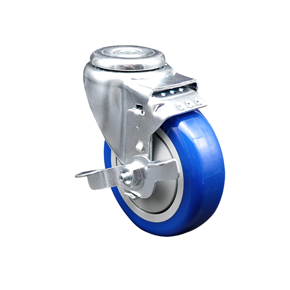 SCC-SSBH20S414-PPUB-BLUE-TLB Stainless Steel Polyurethane Swivel Bolt Hole Caster with 4 x 1.25 in. Blue Wheel & Top Locking Brake