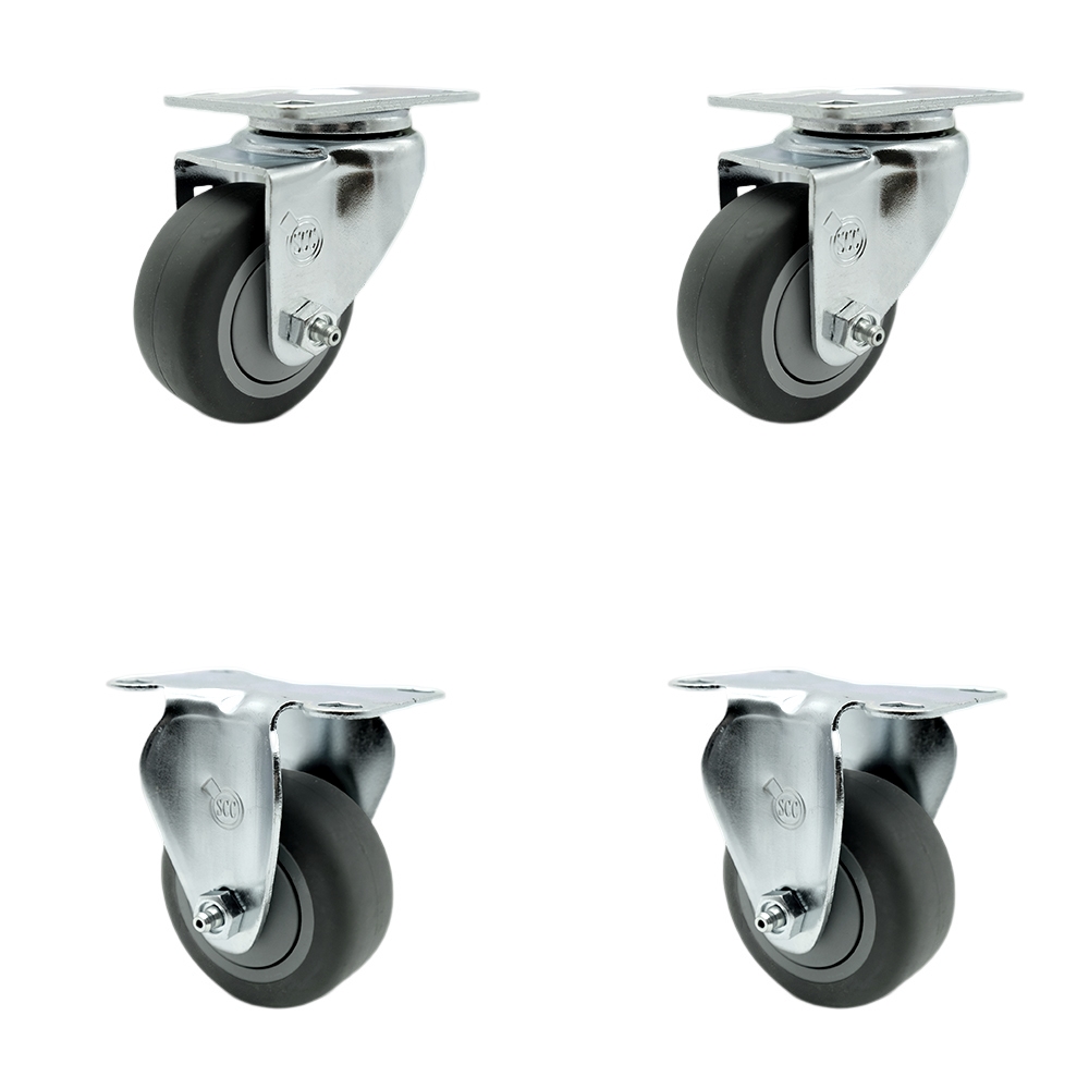 SCC-SS20S314-TPRB-2-R-2 Stainless Steel Thermoplastic Rubber Swivel Top Plate Caster - 3 x 1.25 in. Gray Wheels - 840 lbs Total Capacity - Set of 4