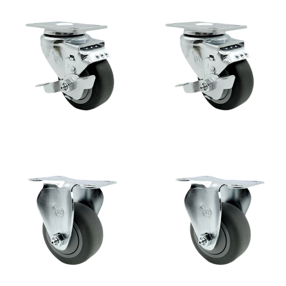 Stainless Steel Thermoplastic Rubber Swivel Top Plate Caster - 3 x 1.25 in. Gray Wheels - 840 lbs Total Capacity - Set of 4
