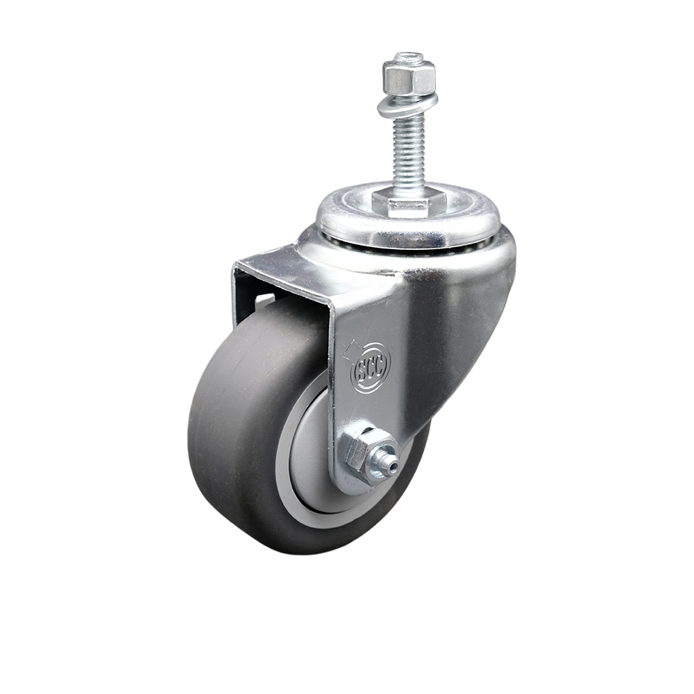 SCC-TS20S314-TPRB-381615 Thermoplastic Rubber Swivel Threaded Stem Caster - 3 x 1.25 in. Gray Wheel & 0.37 in. Stem - 210 lbs Capacity per Caster