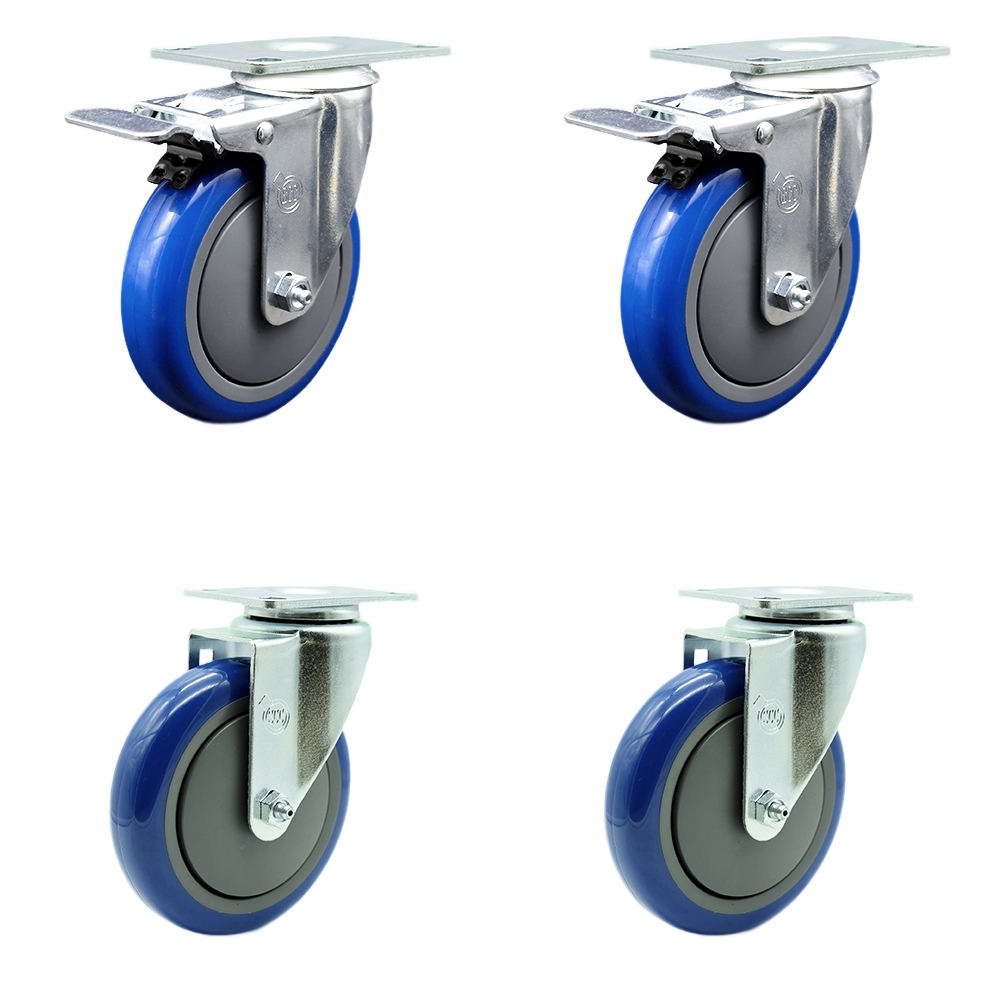 SCC-TTL20S514-PPUB-BLUE-2-S-2 Polyurethane Swivel Top Plate Caster with 5 in. Blue Wheels - Set of 4