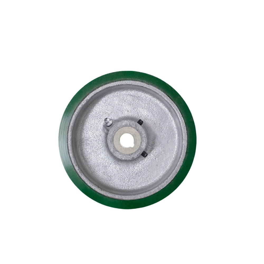 SCC-EZPUS615-18MM-KW-2SS 6 x 1.5 in. Green Polyurethane Tread on Cast Iron Keyed Drive Wheel - 18 mm Plain Bore with Two 0.25 in. Set Screws
